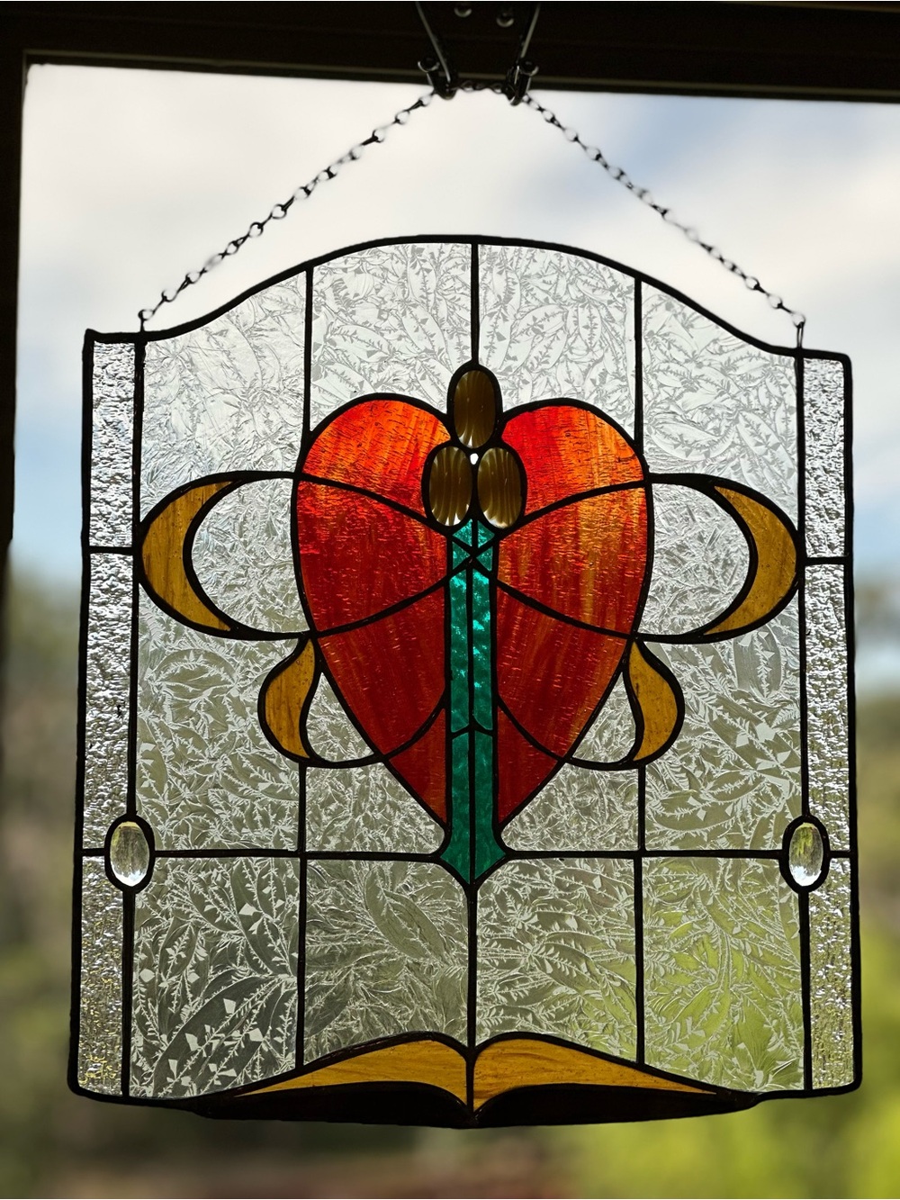 Handmade Stained Glass Hanging Art  Suncatcher.  Art Nouveau Style
